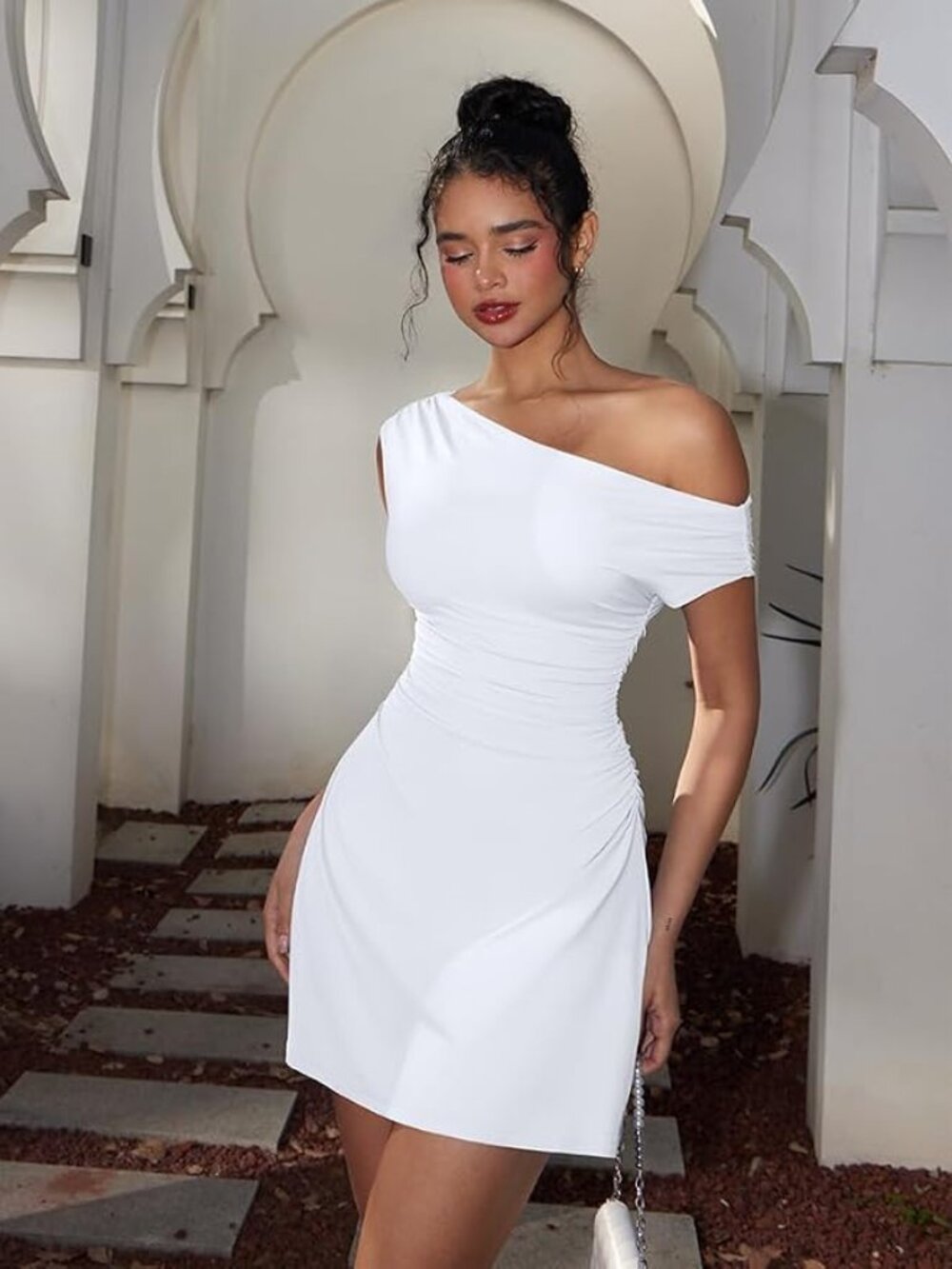π€ LAGSHIAN White Off Shoulder Ruched Mini Dress NWT S - Picture 5 of 8